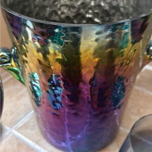 Iridescent Metal Ice Bucket and wine glasses